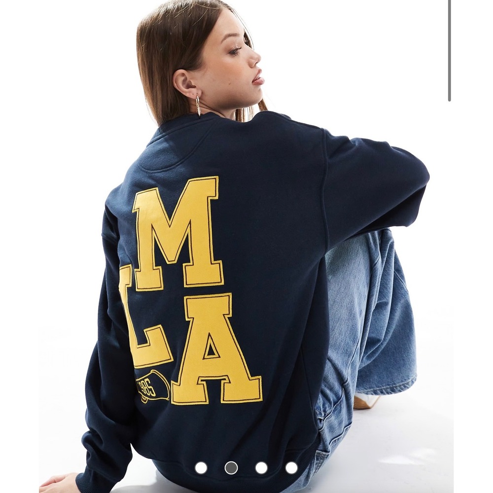 Cotton On Navy Blue MLA Varsity Graphic Crewneck Sweatshirt Large School Spirit